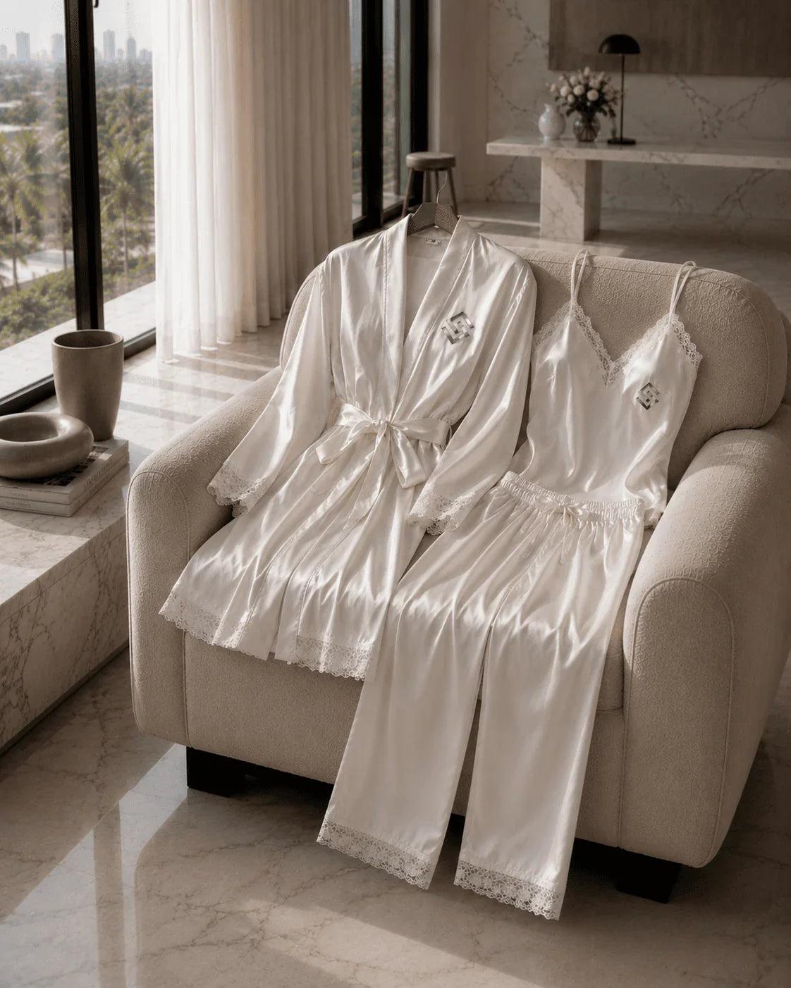 SWAGORAIMO™ Ivory Luxe Satin Nightwear Set - 𝓢𝓦𝓐𝓖𝓞𝓡𝓐𝓘𝓜𝓞