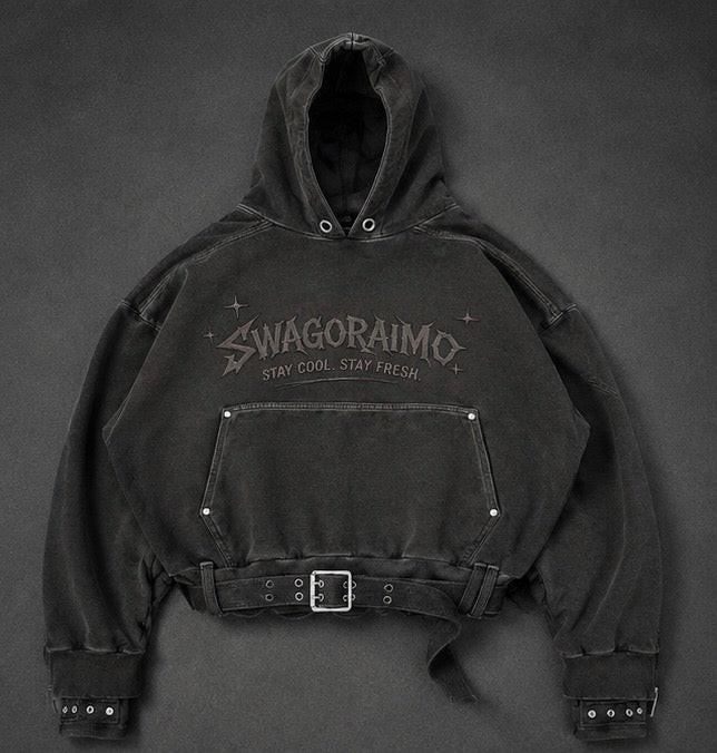 SWAGORAIMO™ Washed Belted Hoodie - 𝓢𝓦𝓐𝓖𝓞𝓡𝓐𝓘𝓜𝓞
