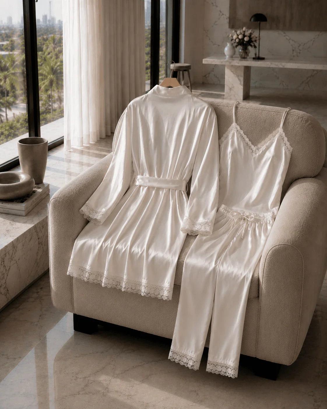 SWAGORAIMO™ Ivory Luxe Satin Nightwear Set - 𝓢𝓦𝓐𝓖𝓞𝓡𝓐𝓘𝓜𝓞