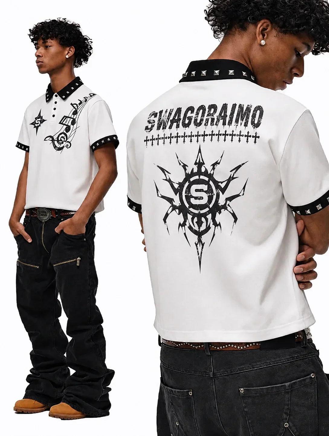 SWAGORAIMO™ STUDDED GRAPHIC POLO - 𝓢𝓦𝓐𝓖𝓞𝓡𝓐𝓘𝓜𝓞