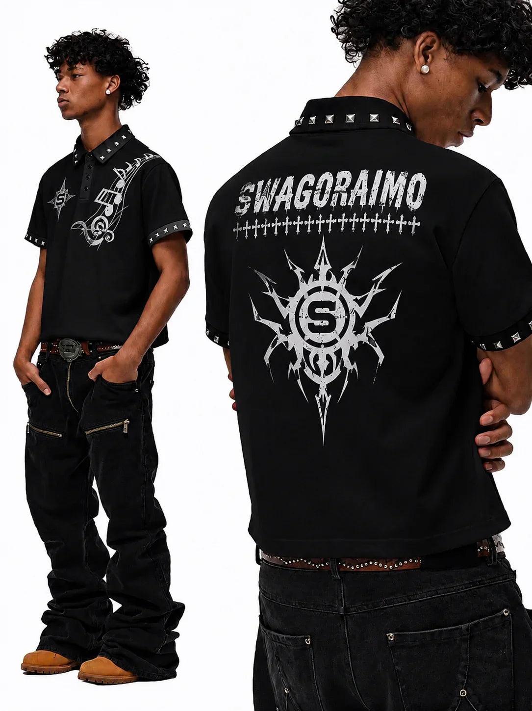 SWAGORAIMO™ STUDDED GRAPHIC POLO - 𝓢𝓦𝓐𝓖𝓞𝓡𝓐𝓘𝓜𝓞