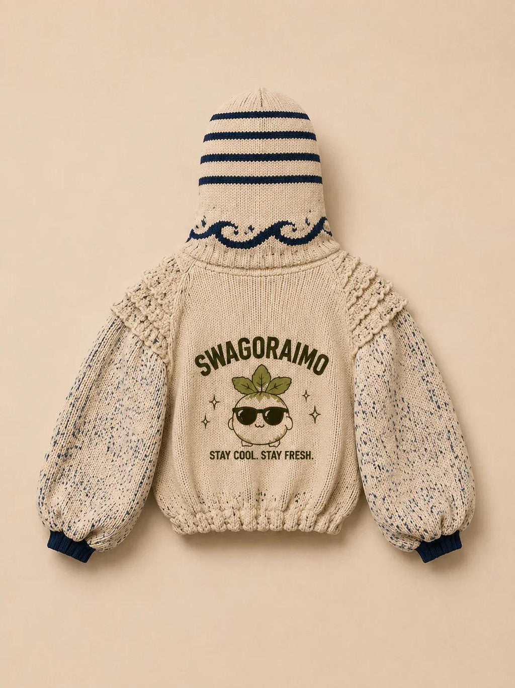 SWAGORAIMO™ Mediterranean Knit Balaclava Hoodie (Cream/Navy) - 𝓢𝓦𝓐𝓖𝓞𝓡𝓐𝓘𝓜𝓞