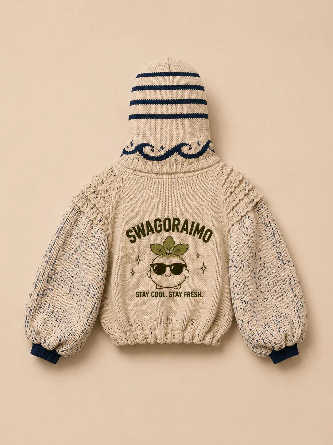 SWAGORAIMO™ Mediterranean Knit Balaclava Hoodie (Cream/Navy) - 𝓢𝓦𝓐𝓖𝓞𝓡𝓐𝓘𝓜𝓞