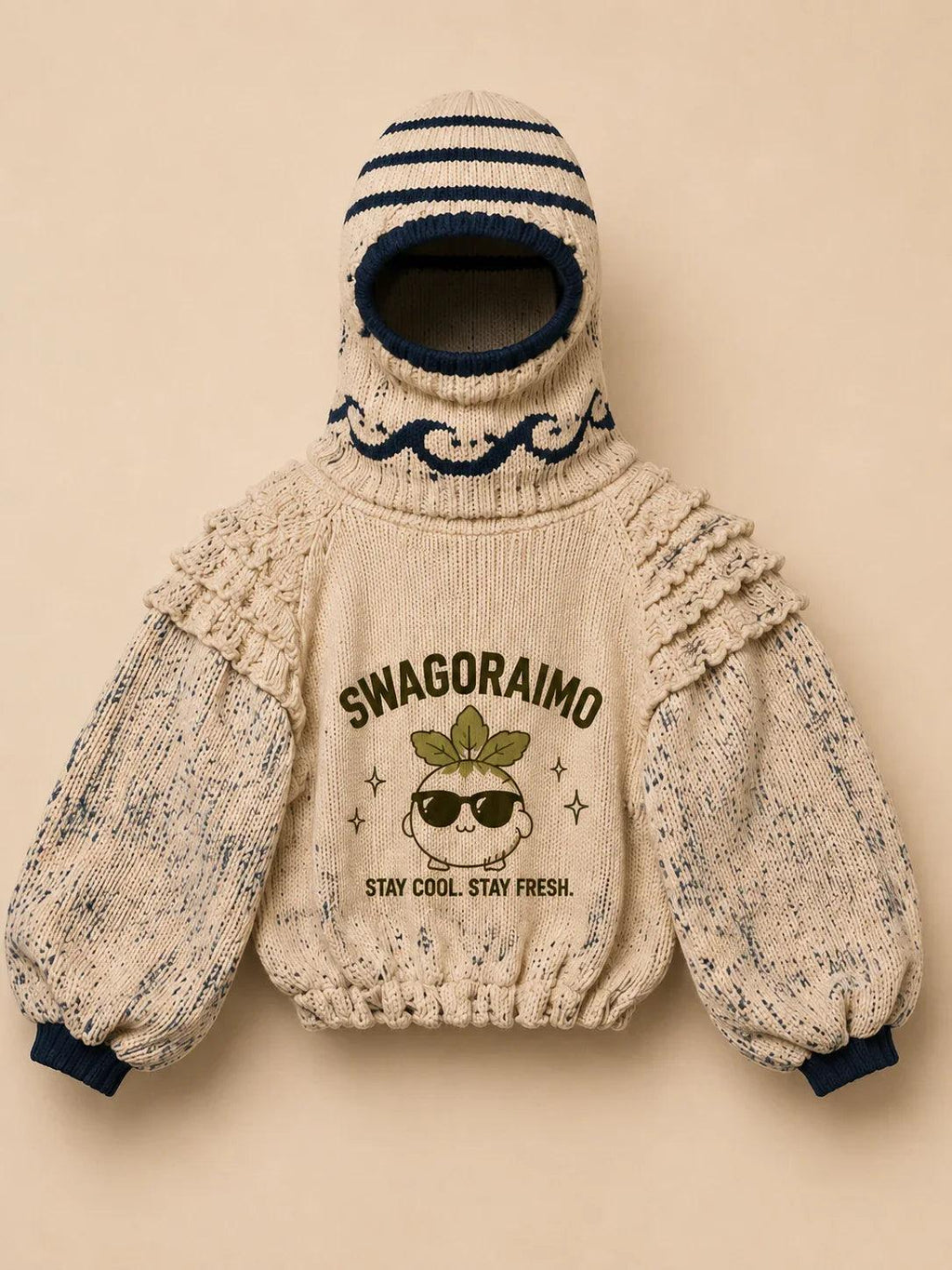 SWAGORAIMO™ Mediterranean Knit Balaclava Hoodie (Cream/Navy) - 𝓢𝓦𝓐𝓖𝓞𝓡𝓐𝓘𝓜𝓞