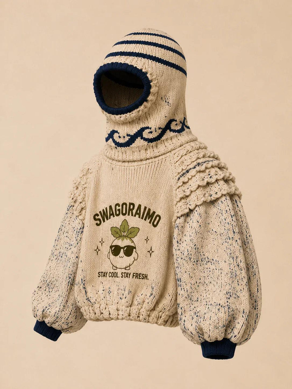 SWAGORAIMO™ Mediterranean Knit Balaclava Hoodie (Cream/Navy) - 𝓢𝓦𝓐𝓖𝓞𝓡𝓐𝓘𝓜𝓞