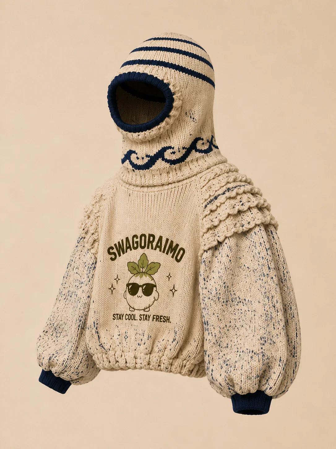 SWAGORAIMO™ Mediterranean Knit Balaclava Hoodie (Cream/Navy) - 𝓢𝓦𝓐𝓖𝓞𝓡𝓐𝓘𝓜𝓞