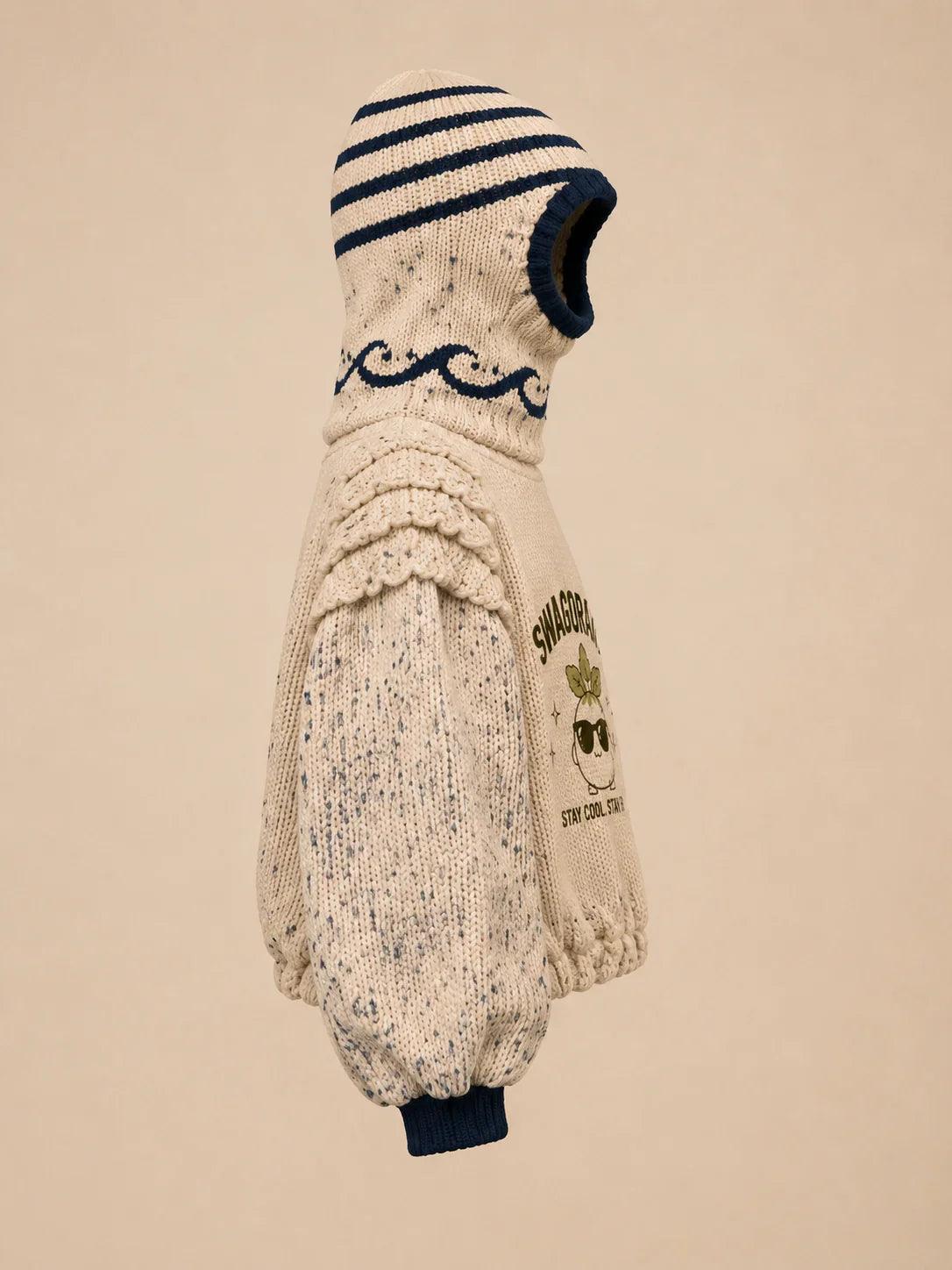 SWAGORAIMO™ Mediterranean Knit Balaclava Hoodie (Cream/Navy) - 𝓢𝓦𝓐𝓖𝓞𝓡𝓐𝓘𝓜𝓞